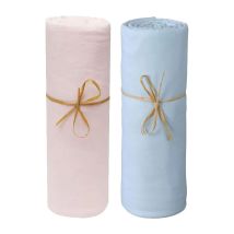 Lot De 2 Draps Housse Lit Bébé 60 X 120 Cm / 100% Coton / 57 Fils/cm² - 1 Rose + 1 Ciel