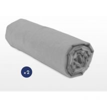 Lot de 2 draps housse uni coton 57 fils gris clair 140 x 190 cm bonnet 25 cm