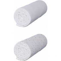 Lot de 2 draps housses bébé coton jersey blanc/Renard 60x120 cm