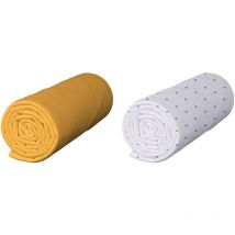 Baby Fox - Lot de 2 draps housses bébé en jersey bio jaune maïs imprimé raton laveur 70x140 cm