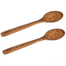 Lot de 2 écumoires cuillères passoire rondes en bois de teck – kara