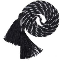 Lot de 2 embrasses de rideaux en corde à pompons pour salon et chambre à coucher (noir + argent)