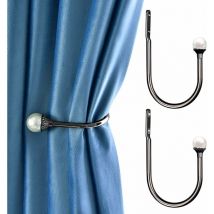 Lot de 2 embrasses de rideaux en forme de u - Crochets décoratifs à fixation murale - Avec vis -Noir