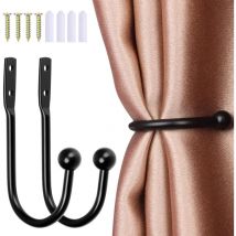 Lot de 2 embrasses de rideaux en métal noir avec vis pour rideaux muraux, rideaux de fenêtre, rideaux de douche