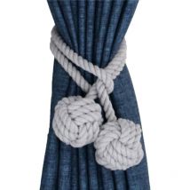 Lot de 2 embrasses de rideaux tressées à la main avec pompon en corde de coton à double boule - Gris