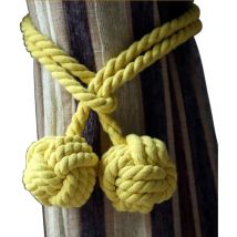 Lot de 2 embrasses de rideaux tressées à la main avec pompon en corde de coton à double boule - Jaune