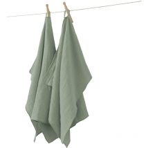 Lot de 2 essuie-mains Gaze de coton 50 x 70 cm eucalyptus