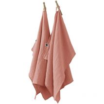 Lot de 2 essuie-mains Gaze de coton 50 x 70 cm rose peche