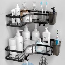 Lot de 2 etagère Douche Etagere Salle de Bain Angle Etagere sans Percage Acier Inoxy avec1porte-dentifrice 8 Crochets et 6 Adhésifs Rangement Douche