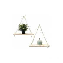 Lot de 2 - Etagère Murale Suspendue - Décoration Tendance en Bois Recyclé - Crochet Inclus - Essence de Pin - 35 cm x 14 cm - Réalisée de Façon
