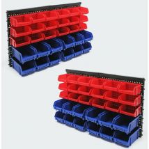 Le Poisson Qui Jardine - Lot De 2 Étagères Bacs De Rangement Rouges Et Bleus Vis, Clous 30 Boîtes