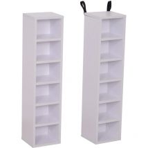 Lot de 2 étagères colonnes armoire de rangement cd-dvd 6 + 6 compartiments dim. 21L x 19l x 88H cm capacité max. 204 cd blanc