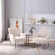 Wishdor - Lot de 2 Fauteuil relax en velours, chaise de loisirs, pour salon, bureau, beige