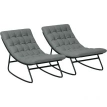 Lot de 2 fauteuils à bascule de jardin avec matelas style Chesterfield acier noir tissu gris