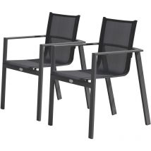 Dcb Garden - alu-miami - Lot de 2 fauteuils de jardin empilables en aluminium gris anthracite