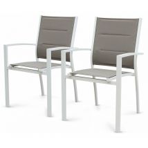 Sweeek - Lot de 2 fauteuils - Chicago - En aluminium et textilène. empilables Blanc / Taupe