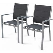 Sweeek - Lot de 2 fauteuils - Chicago - En aluminium et textilène. empilables Gris / Gris foncé
