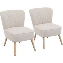 Oviala - Lot de 2 fauteuils style crapaud en tissu beige