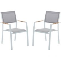Vente-unique - Lot de 2 fauteuils de jardin empilables en aluminimum et textilène - Gris clair et blanc - macila de mylia