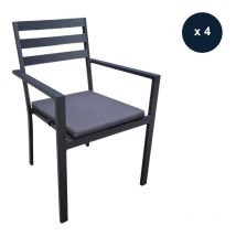 Jardiline - Lot de 4 Fauteuils de jardin en aluminium avec coussin gris Palma