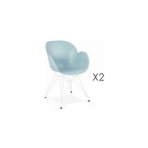 M&s - Lot de 2 fauteuils design bleu piétement métal blanc - umila