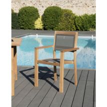 Macabane - harris - Ensemble de 2 fauteuils jardin empilables en bois teck et textilène couleur taupe