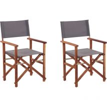 2 Chaises Fauteuils Metteur en Scène Pliantes en Bois Acacia Naturel avec Accoudoirs et Assise Gris pour Jardin Extérieur Boho