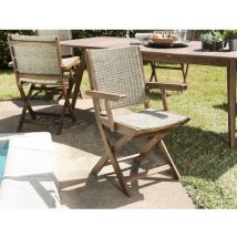Macabane - victoire - Ensemble de 2 fauteuils de jardin pliants en bois Acacia et rotin synthétique