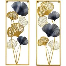 Lot de 2 feuilles de ginkgo en métal 3D - Décoration murale - Décoration murale - Décoration murale - Feuilles de ginkgo dorées - Décoration murale