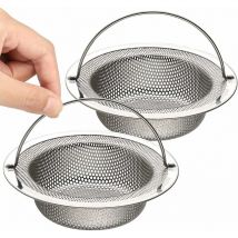 Lot de 2 Filtre à évier de Cuisine, Crépine de Vidange d'évier en Acier Inoxydable avec Poignée Relevable, Diamètre Extérieur 11 cm x Hauteur 2 cm