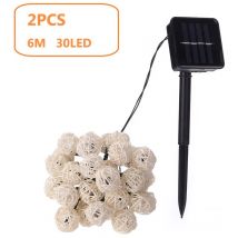 Lot de 2, Guirlande Solaire Naturelle 6m 30 Boules, IP44 - Guirlande Lumineuse en Rotin Honest Honnête