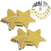 Lot de 2 guirlandes d'étoiles dorées de 2 m, bannière en papier doré pour Noël, petite guirlande d'étoiles pour décoration de fête de mariage, de