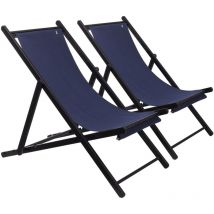Scalpers - Lot de 2 hamacs pliants en hêtre sans accoudoirs structure wengé toile bleu foncé Bleu foncé