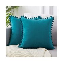 Lot de 2 Housse Coussin 45x45 Bleu Canard Canape Decoratif Housse de Coussin Velours Doux Decoration Salon Chambre Aesthetic Maison Scandinave avec