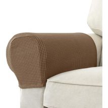 Lot de 2 housses d'accoudoirs de canapé extensibles Jacquard, protection anti-dérapante pour meubles, marron