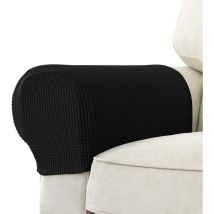 Lot de 2 housses d'accoudoirs de canapé extensibles Jacquard, protection anti-dérapante pour meubles, noir