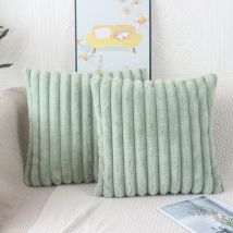 Lot de 2 Housses de Coussin en Fausse Fourrure Duveteuse pour Canapé-lit,Housse Coussins Moderne Décoratifs Style Marocain 45x45 cm Vert Sauge