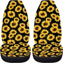 Lot de 2 housses de siège avant de voiture - Motif abstrait - Tournesol noir - Ajustement universel