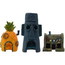Jormftte - Ensemble de maison d'ananas d'aquarium, ornement d'aquarium de 3 pièces, décor d'aquarium de maison d'ananas d'aquarium, décorations de