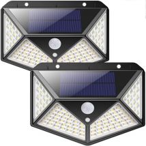 Basetbl - Lot de 2 Lampe Solaire Extérieur 100LED, avec détecteur de mouvement, Ip65 Extérieur étanche, avec 3 modes, pour jardin, clôture, terrasse,