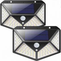 Lot de 2 Lampe Solaire Extérieur 100LED, avec détecteur de mouvement, Ip65 Extérieur étanche, avec 3 modes, pour jardin, clôture, terrasse, porte