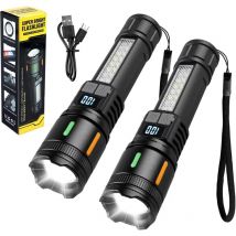 Lot De 2 Lampe Torche Led Ultra Puissante, Lampe De Poche Rechargeable, Lumens Lampe De Poche Ultra Puissante, Lampe Torche Usb Rechargeable Avec