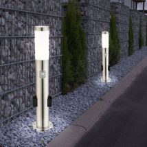 Etc-shop - Lot de 2 lampes sur pied en acier inoxydable prises extérieures détecteur de mouvement chemin de jardin lumière argent
