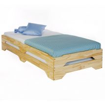 Lot de 2 lits superposables RONNY en pin, 90 x 200 cm, vernis naturel