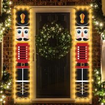 Coocheer - Lot de 2 Lumière led bannières de Noël en forme de casse-noisettes( 30 x 180 cm), Bannière Casse-Noisette Décoration avec lumière pour