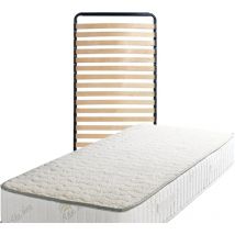 Lot de 2 Matelas 70x190 + Sommier + pieds + Oreiller Mémoire + Protège Matelas Offerts Mousse Poli Lattex Indéformable - 23 cm - Trés Ferme