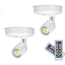 Lot de 2 mini spots sans fil à piles pour tableau d'intérieur à intensité variable avec télécommande à coller n'importe où
