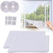 Lot de 2 Moustiquaires de Fenêtre 150 x200cm Blanc Maille en Nylon Anti-Moustique et Anti Insecte avec Bande Adhésive + 2 patch Rép