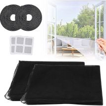 Lot de 2 Moustiquaires de Fenêtre 150 x200cm Maille en Nylon Anti-t Anti Insecte avec Bande Auto-Adhésive + 2 Réparation de moustiqu