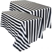 Lot de 2 nappes à rayures, nappe décorative, résistante aux taches, nappe de fête à la piscine, nappes blanches, nappe de cirque